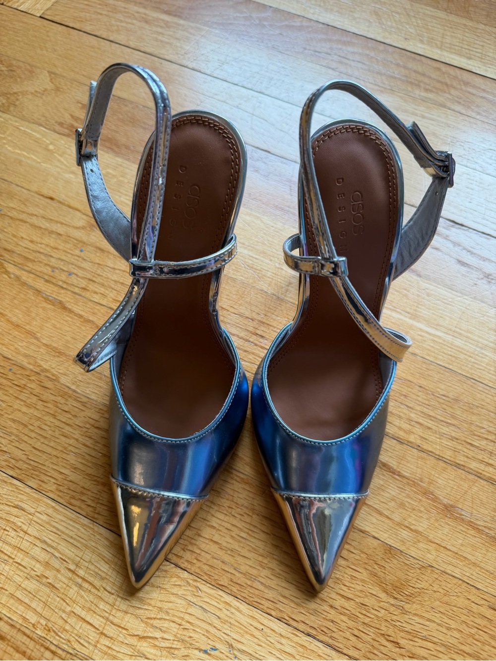 NEW ASOS Iridescent Pointed Toe Slingback Pumps in Silver and Blue